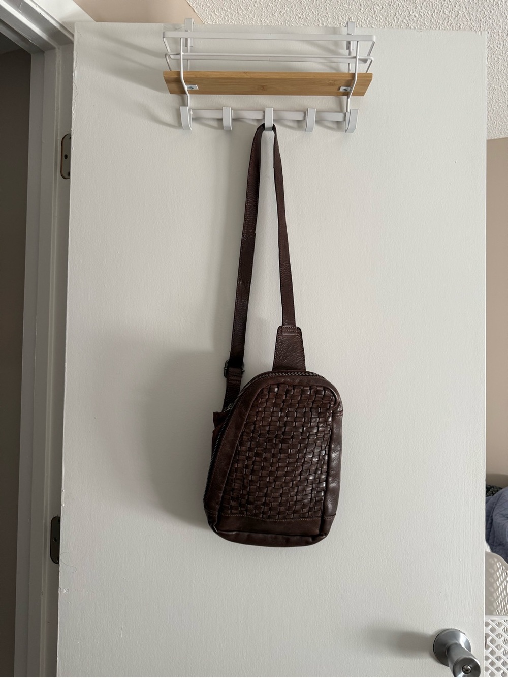 Woven Leather Crossbody Bag - Brown